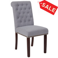Flash Furniture BT-P-LTGY-FAB-GG HERCULES Series Light Gray Fabric Parsons Chair with Rolled Back, Accent Nail Trim and Walnut Finish 